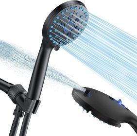 Handheld With 2 Gear Spray Gun 5 Gear Supercharged Shower (Option: Elegant Black-Shower Hose No Trace Stickers)