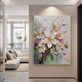 Hand Painted Oil Painting Abstract Original Flower Oil Painting On Canvas Large Wall Art Original White Floral Painting Floral Custom Painting Living (Style: 01, size: 60X90cm)